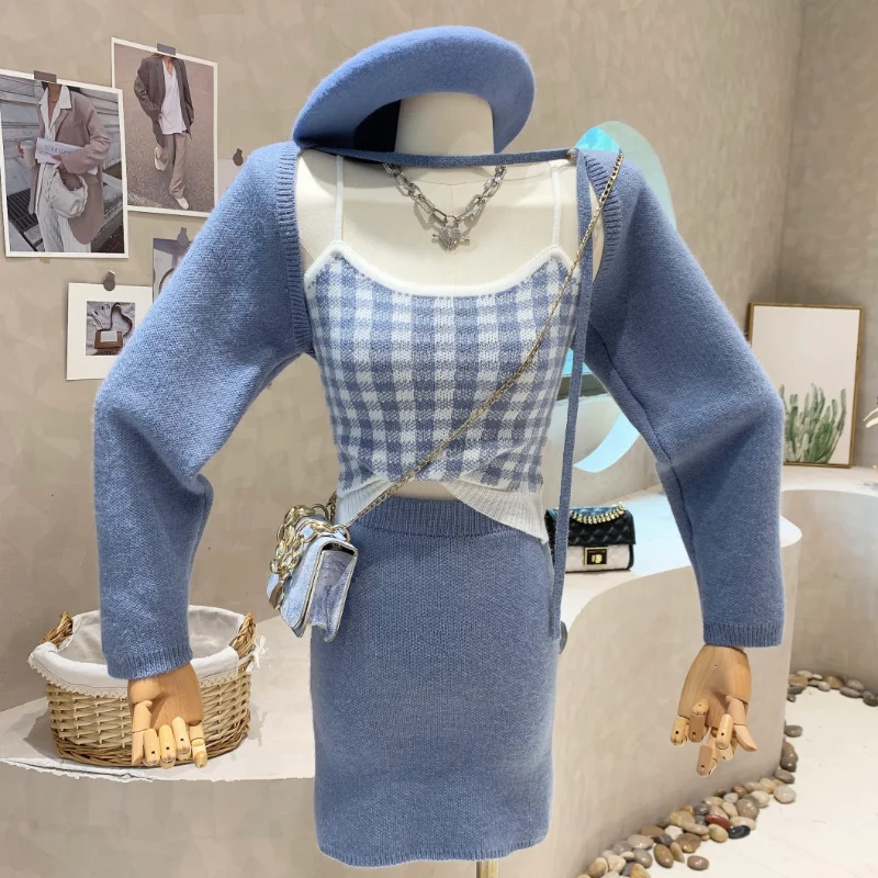 WDMSNA Long Sleeve Shawl Sweater Jacket+Plaid Knitted Sling+bodycon Mini Skirt Retro Gentle Spring 2 Piece Sets Womens Outifits
WDMSNA Long Sleeve Shawl Sweater Jacket+Plaid Knitted Sling+bodycon Mini Skirt Retro Gentle Spring 2 Piece Sets Womens Outifits
