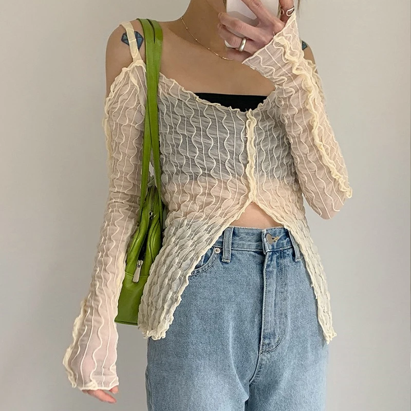 Off Shoulder Solid Knit Mesh T-Shirts Women Strap V Neck See Through Elegant Kawaii Tops Ruffles Long Sleeve Autumn Tee
Off Shoulder Solid Knit Mesh T-Shirts Women Strap V Neck See Through Elegant Kawaii Tops Ruffles Long Sleeve Autumn Tee