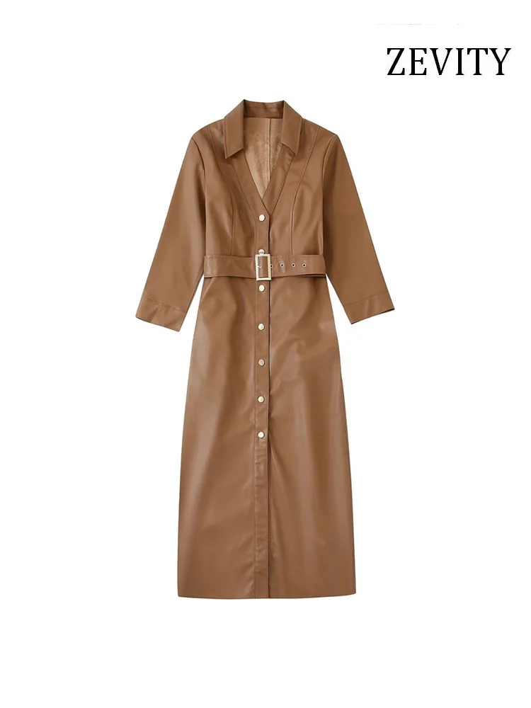 ZEVITY Women Fashion With Belt Faux Leather Midi Dress Vintage Three Quarter Sleeve Snap-button Female Dresses Vestidos Mujer
ZEVITY Women Fashion With Belt Faux Leather Midi Dress Vintage Three Quarter Sleeve Snap-button Female Dresses Vestidos Mujer