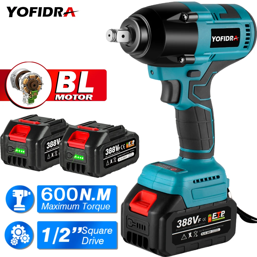 Yofidra Real 600N.m Torque Brushless Electric Impact Wrench 1/2 Inch 15000mAh Li-Ion for Car Repair for Makita 18V Battery Tool
Yofidra Real 600N.m Torque Brushless Electric Impact Wrench 1/2 Inch 15000mAh Li-Ion for Car Repair for Makita 18V Battery Tool
