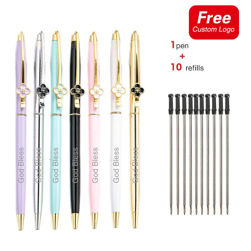 

1 Pen+10 Refills Fashion Rotating Metal Ballpoint Pens Laser Carving Personalized Logo Birthday Present Student Exam Stationery
