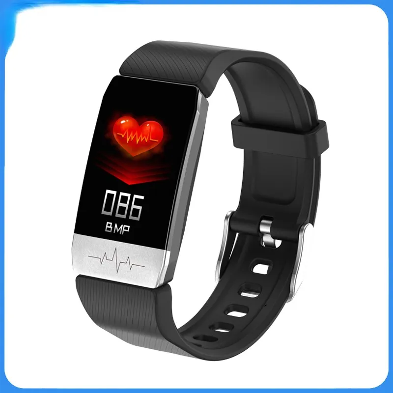 

T1S Smart Watch Band With Temperature Measure ECG Heart Rate Blood Pressure Monitor Weather Forecast Drinking Remind Smartwatch