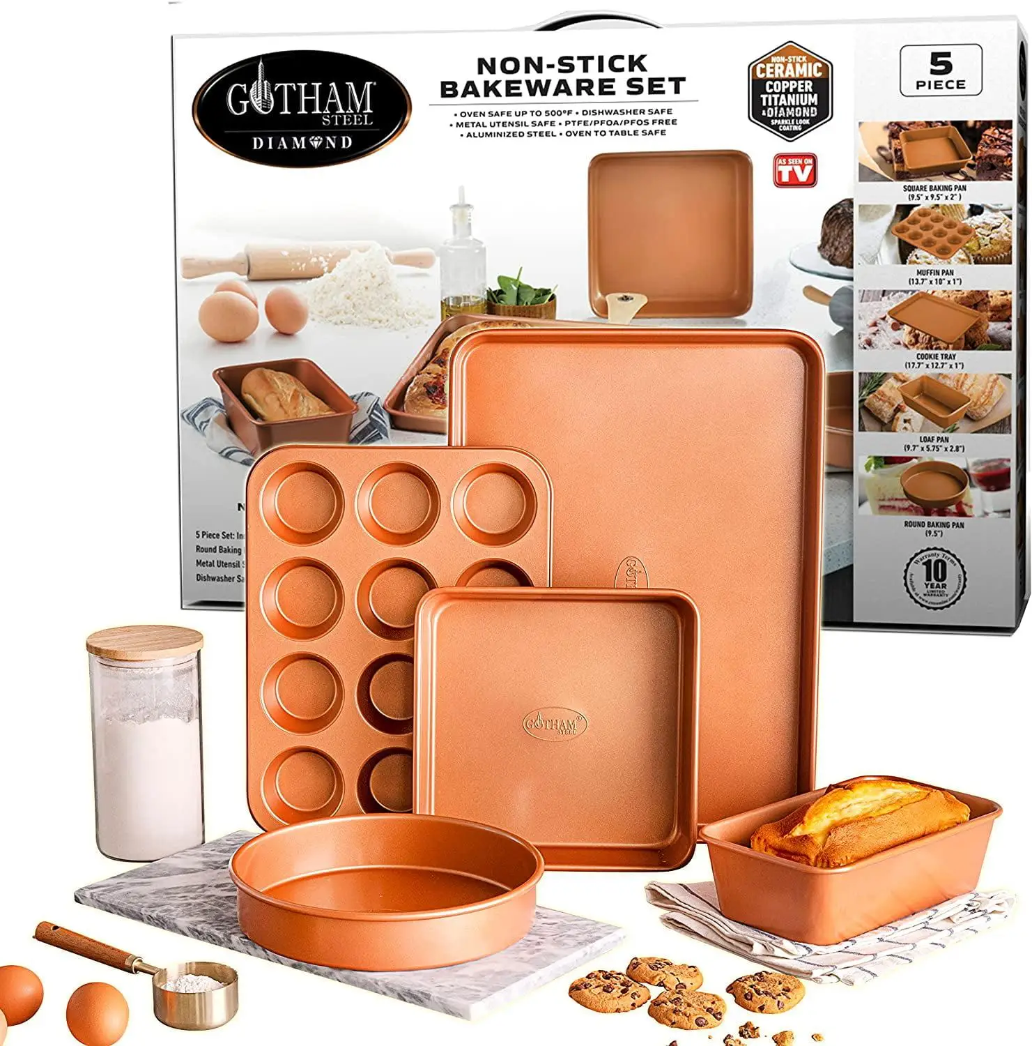 Gotham Steel Copper Bakeware Set with Nonstick Titanium Ceramic Coating 5 Pcs Bakeware Set
Gotham Steel Copper Bakeware Set with Nonstick Titanium Ceramic Coating 5 Pcs Bakeware Set