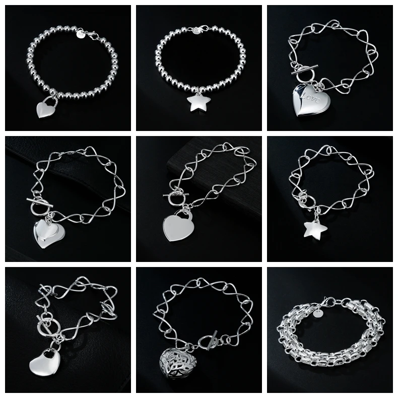 European And American Fashion 925 Silver Beads Heart Lock Star Love8 Word Hanging Double Heart Pattern Three-Row Chain Bracelet
European And American Fashion 925 Silver Beads Heart Lock Star Love8 Word Hanging Double Heart Pattern Three-Row Chain Bracelet