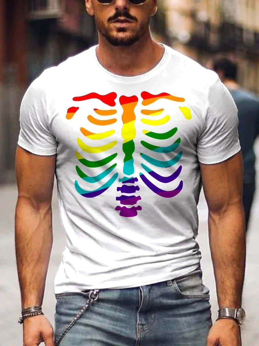 2023 Summer Men's Printed Casual Crew Neck Short Sleeve T-Shirt Men's Perspective Skeleton Rainbow Print 3D Printed T Shirt
2023 Summer Men's Printed Casual Crew Neck Short Sleeve T-Shirt Men's Perspective Skeleton Rainbow Print 3D Printed T Shirt