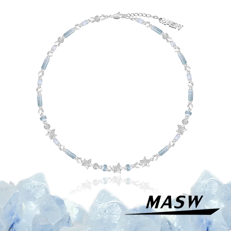 MASW Original Design 2023 Trend New Jewelry Thick Silver Plated Ocean Feeling Blue Bead Star Necklace For Women Girl Gift
MASW Original Design 2023 Trend New Jewelry Thick Silver Plated Ocean Feeling Blue Bead Star Necklace For Women Girl Gift