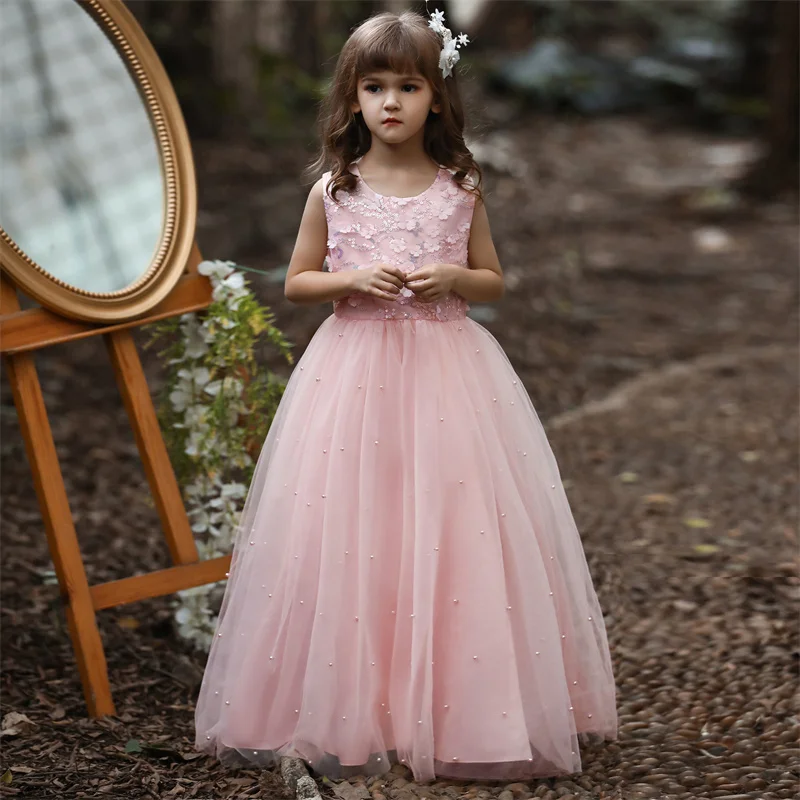 

Girls princess dress performance catwalk sequins trailing evening dress host piano birthday children's dress flower tutu skirt