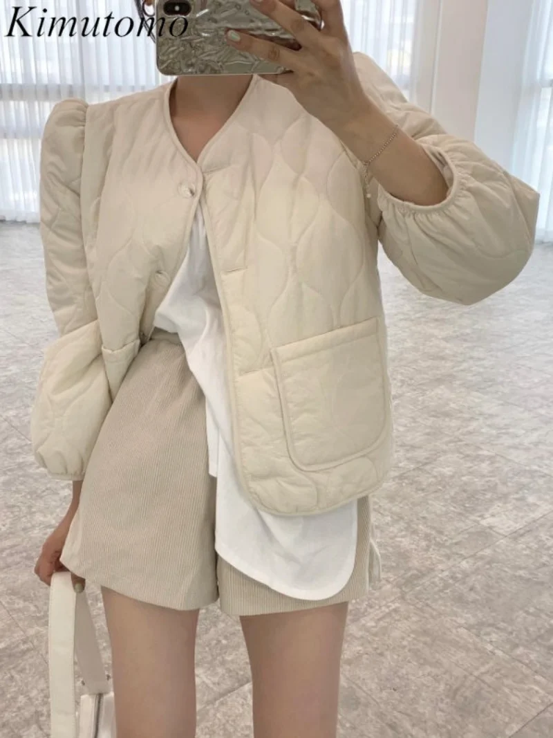 Kimutomo Elegant Loose Plaid Design Solid Simple Parkas Woman Gentle O-neck Puff Sleeves Single Breast Pocket Versatile Coat Ins
Kimutomo Elegant Loose Plaid Design Solid Simple Parkas Woman Gentle O-neck Puff Sleeves Single Breast Pocket Versatile Coat Ins