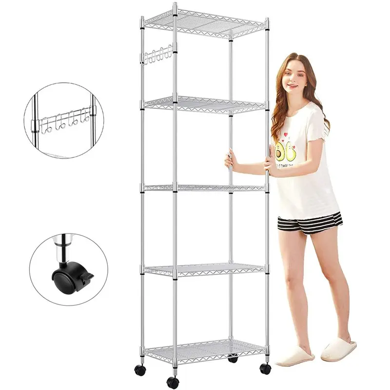 Shelf Wire Shelving Racks with Casters Hooks Kitchen Steel Storage Shelf Rack, Sturdy Metal Shelves Unit Organizer for Home Offi
Shelf Wire Shelving Racks with Casters Hooks Kitchen Steel Storage Shelf Rack, Sturdy Metal Shelves Unit Organizer for Home Offi
