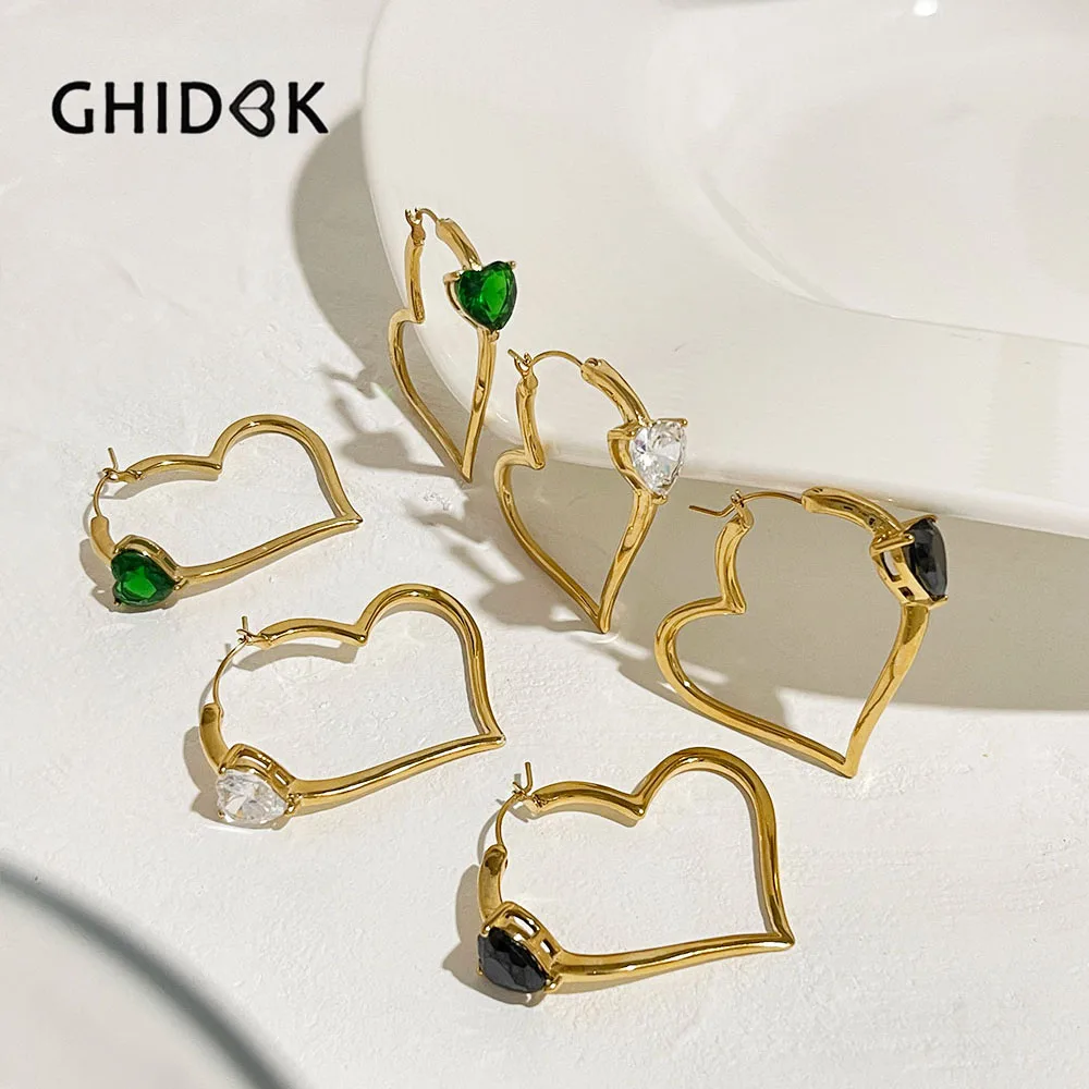 Ghidbk Multicolor Shiny Heart Zircon Gold Plated Big Hoop Earrings Women Stainless Steel Anti Tarnish Heart Hoops Minimalist
Ghidbk Multicolor Shiny Heart Zircon Gold Plated Big Hoop Earrings Women Stainless Steel Anti Tarnish Heart Hoops Minimalist