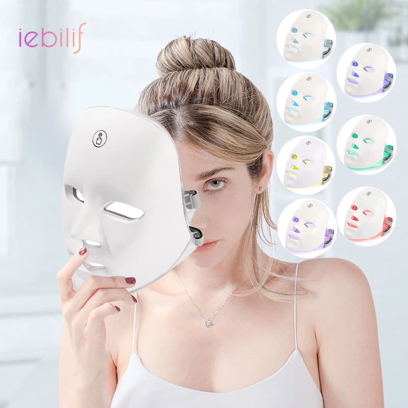 

iebilif Ultra-Light 7Colors LED Facial Mask Photon Therapy Skin Rejuvenation Wrinkle Removal Beauty Whitening USB Charge Mask