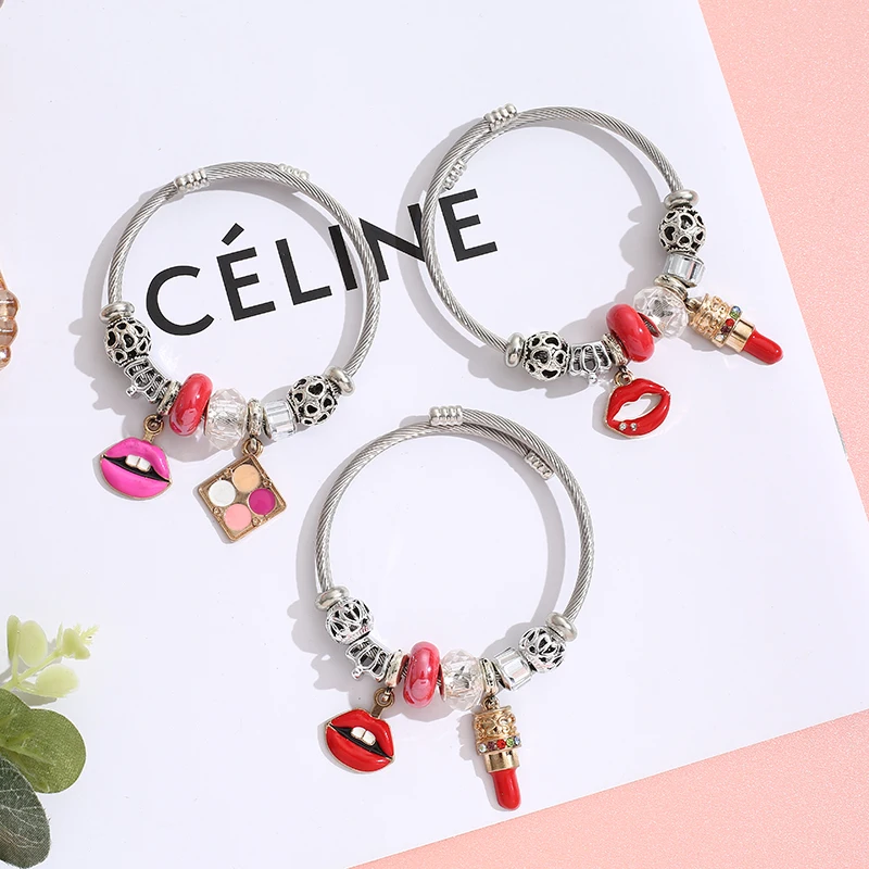 XIAOBOACC Stainless Steel Charm Bracelet for Women Fashion DIY Creative Diamond Lipstick Pendants Crystal Beaded Bangle Jewelry
XIAOBOACC Stainless Steel Charm Bracelet for Women Fashion DIY Creative Diamond Lipstick Pendants Crystal Beaded Bangle Jewelry