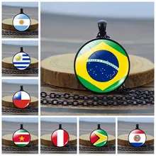 South America Country Flag Glass Necklace Brazil Argentina Chile Colombia Peru Flag Pendant Necklace Patriot Gift