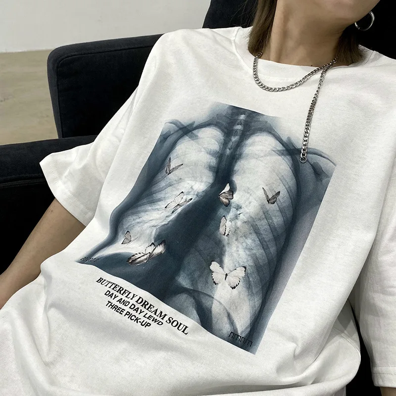 23 New Styles Of Ribs Perspective Printing Hedging Loose Gothic Style Short-sleeved T-shirt Women's Shirt Oversized T-shirt 3XL
23 New Styles Of Ribs Perspective Printing Hedging Loose Gothic Style Short-sleeved T-shirt Women's Shirt Oversized T-shirt 3XL