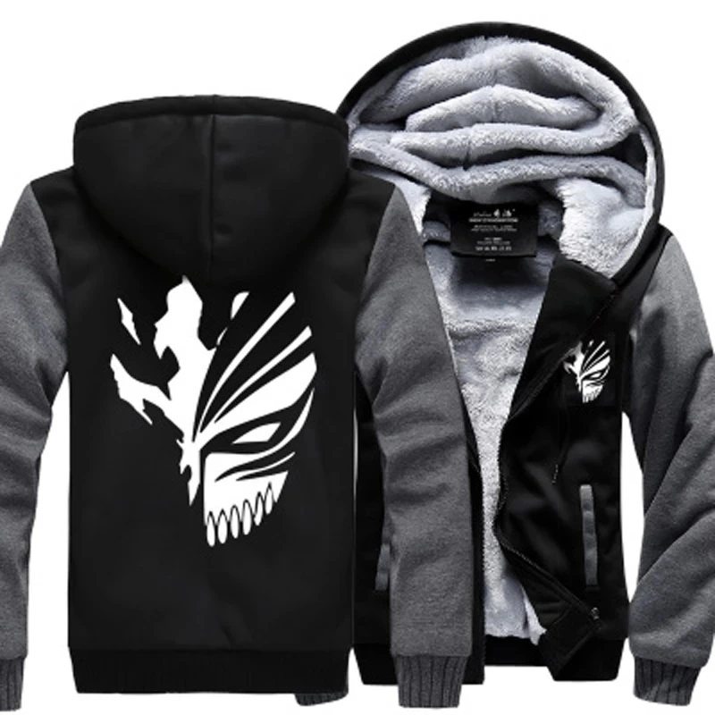 

Anime Bleach Hoodies Sweatshirt Kurosaki Ichigo Print Winter Thicken Fleece Jacket Sportswear Casual Hoody Warm Coat For Men