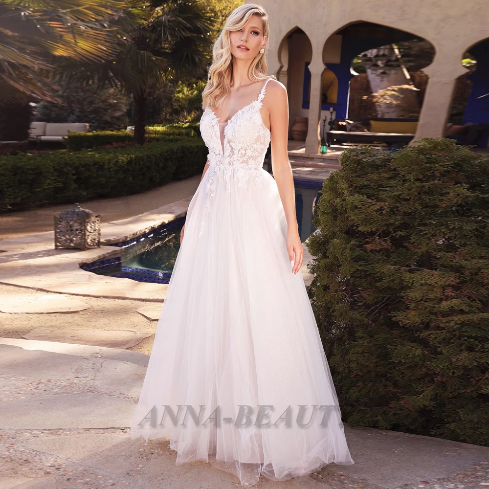Anna Simples A Line Wedding Dress For Brides Spaghetti Strap Appliques Zipper Sleeveless Floor Length Tulle Pleats Customised
Anna Simples A Line Wedding Dress For Brides Spaghetti Strap Appliques Zipper Sleeveless Floor Length Tulle Pleats Customised