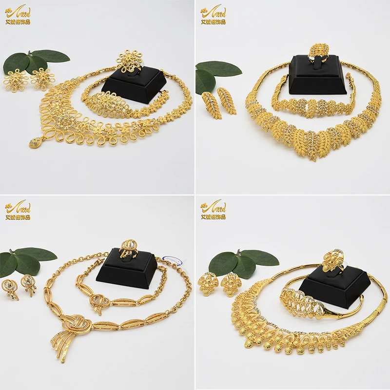 

ANIID Necklace Set for Women Dubai African Gold Plated Jewelry Sets Bridal Earrings Rings Indian Nigerian Wedding Jewelery Gift