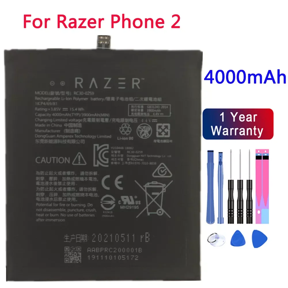 New 100% Original Razer Mobile phone Battery For Razer Phone 2 RC30-0259 Battery 4000mAh phone Batteries Tracking number+tools
New 100% Original Razer Mobile phone Battery For Razer Phone 2 RC30-0259 Battery 4000mAh phone Batteries Tracking number+tools