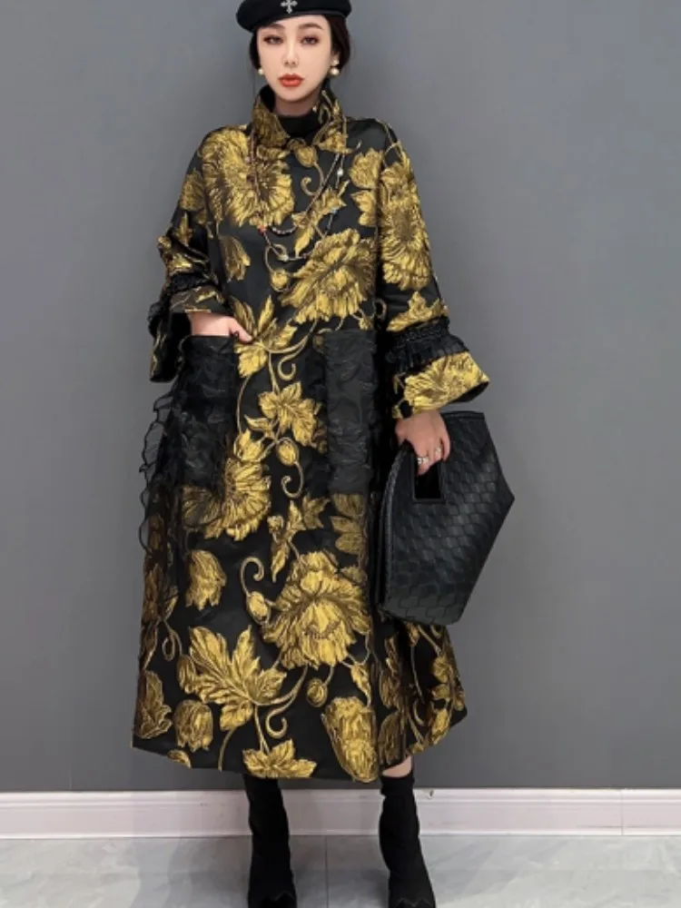 

URIOR 2023 осень-зима новое модное китайское платье утепленное жаккардовое пальто Темпераментная Женская одежда