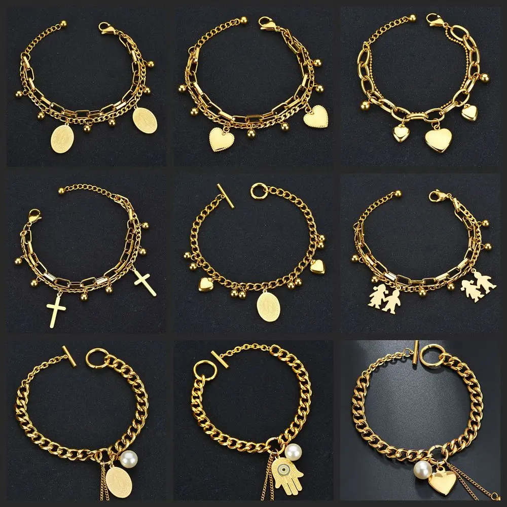 316 Stainless Steel Women Bracelet Punk Gothic Style Cross Mary Virgin Medal Heart Pendant Multilayer Charm Bracelets Jewelry
316 Stainless Steel Women Bracelet Punk Gothic Style Cross Mary Virgin Medal Heart Pendant Multilayer Charm Bracelets Jewelry