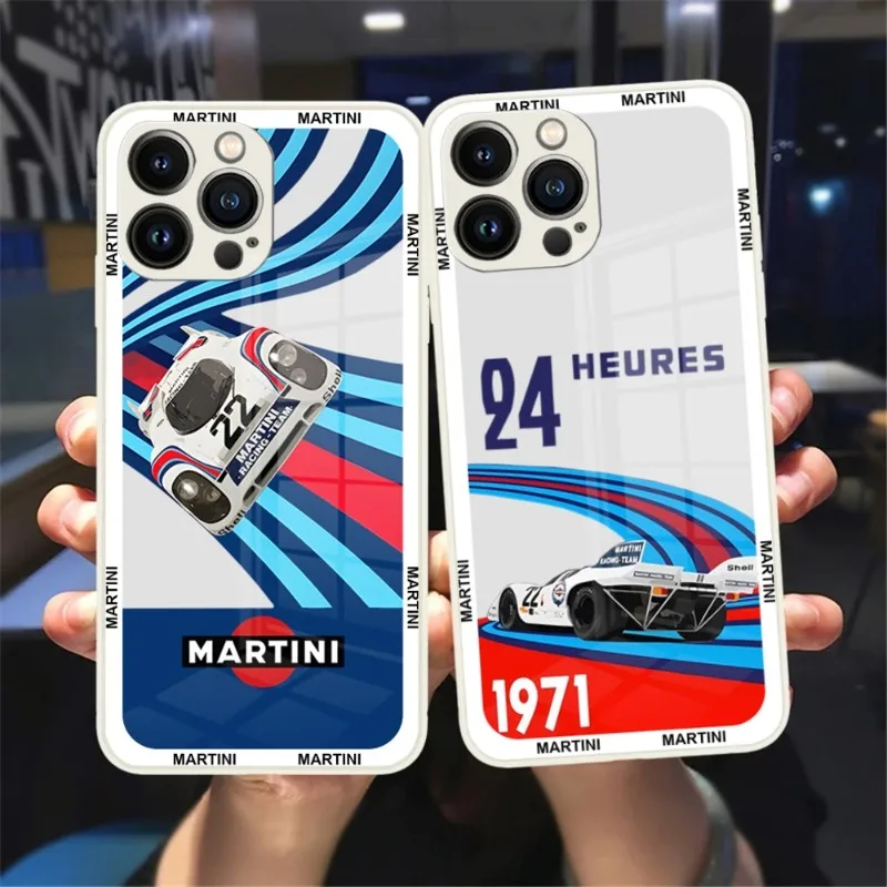

Martini Racing Stripe Phone Case Black White Glass For IPhone 13 14 12 11 Pro Max Plus Mini X XR 8 7 6s SE2020 Cover