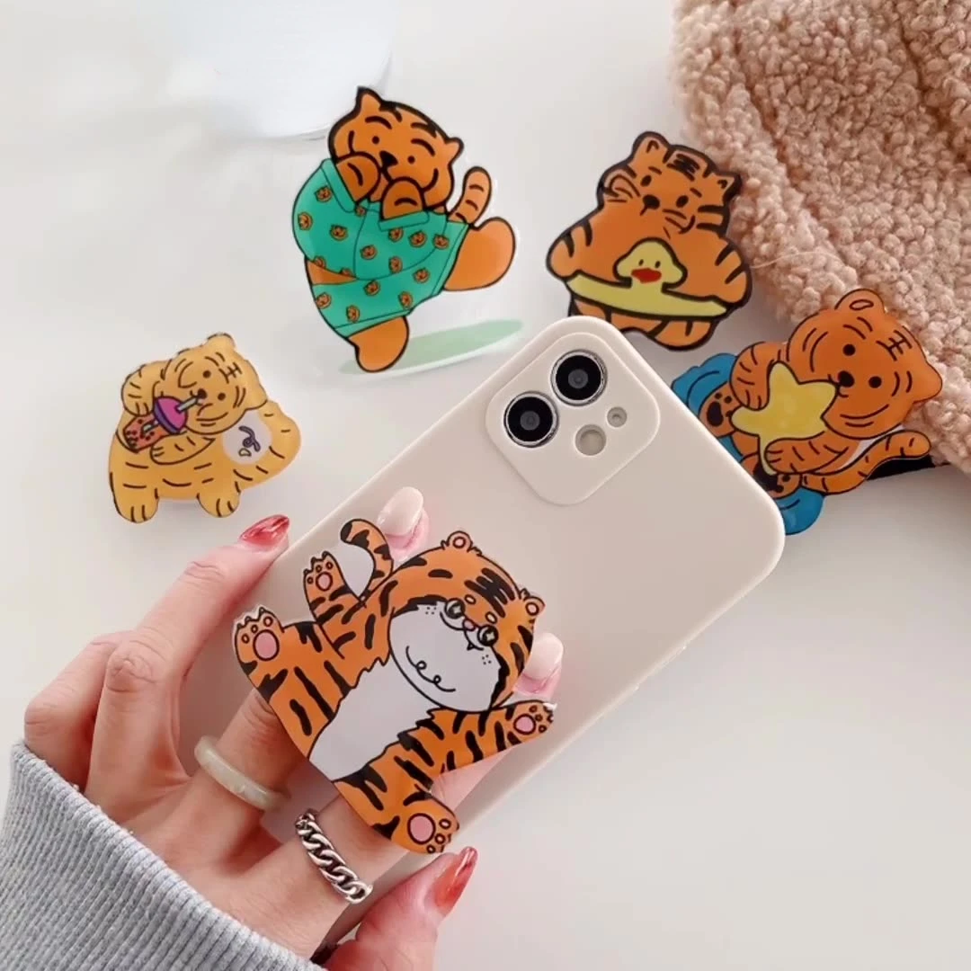 

2022NEW Cartoon Tiger Phone Holder Smartphone Bracket Grip Tok Animal Korea Finger Ring Cellphone Stand Griptok Foldable