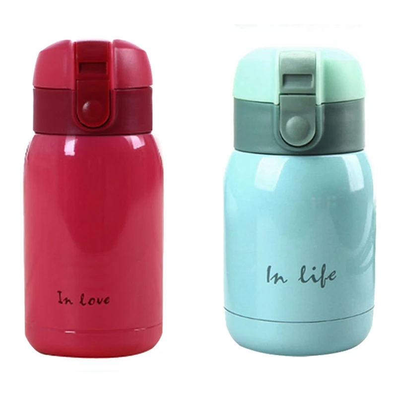 

2Pcs Mini Stainless Steel Big Belly Thermos Bottle 200Ml - Rose Red & Sky Blue