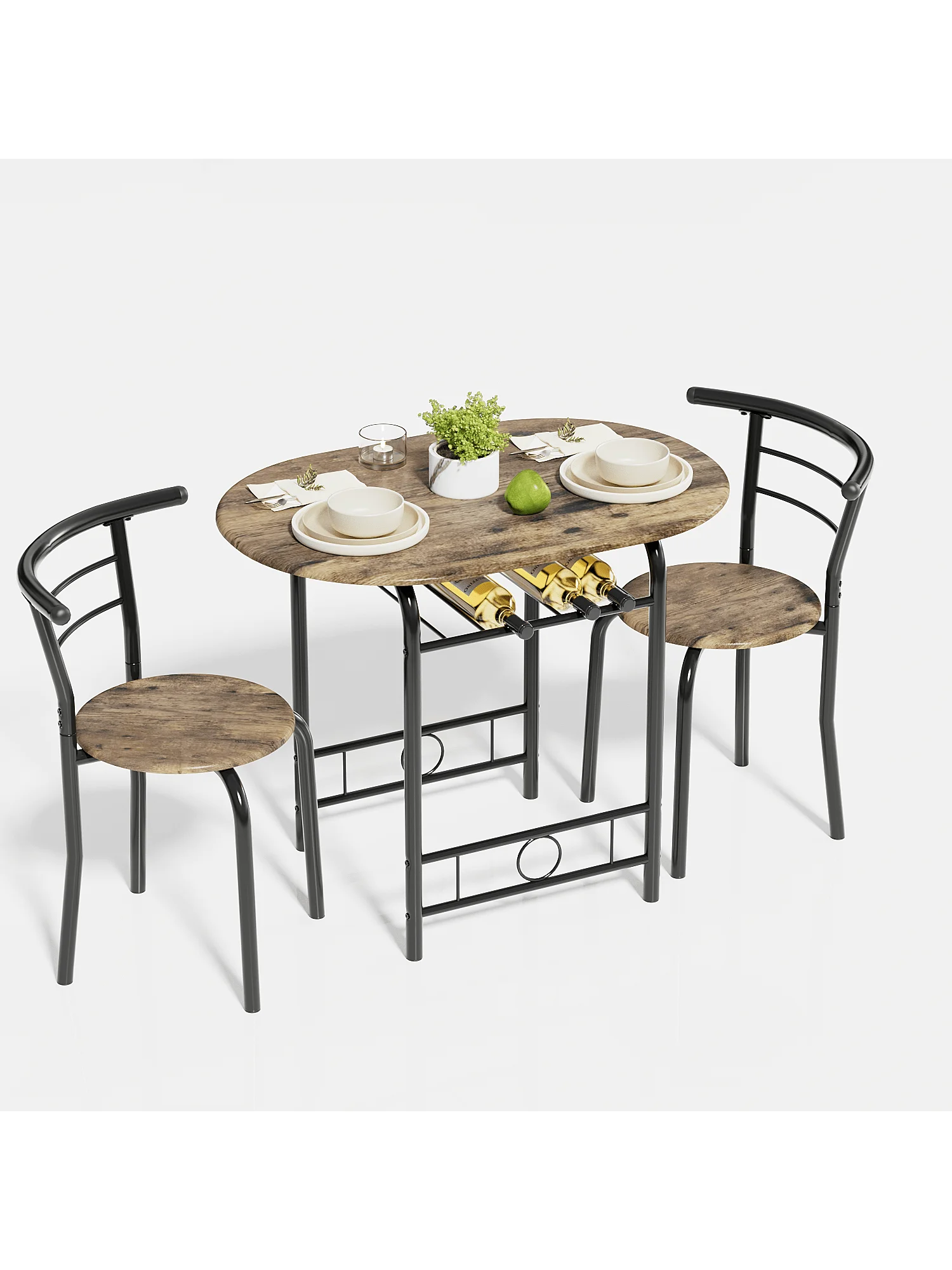 Furmax 3 Piece Wood Round Table & Chair Set for Dining Room Kitchen Bar Breakfast, with Wine Storage Rack, Space Saving
Furmax 3 Piece Wood Round Table & Chair Set for Dining Room Kitchen Bar Breakfast, with Wine Storage Rack, Space Saving