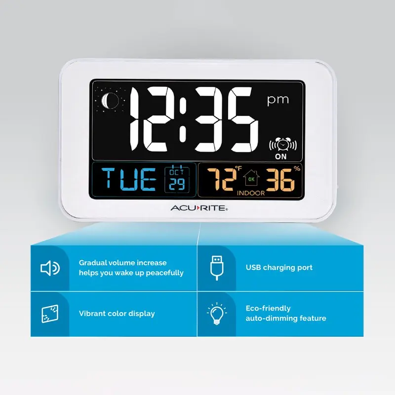 Stylish Digital Alarm Clock with USB Charger, Indoor Temperature & Humidity for Heavy Sleepers - 13040CA
Stylish Digital Alarm Clock with USB Charger, Indoor Temperature & Humidity for Heavy Sleepers - 13040CA