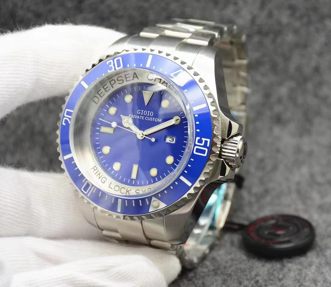 

Luxury Mens Automatic Mechanical Watch Black Blue Ceramic Bezel Stainless Steel Luminous Heavy Glide Lock Clasp Buckle 51mm