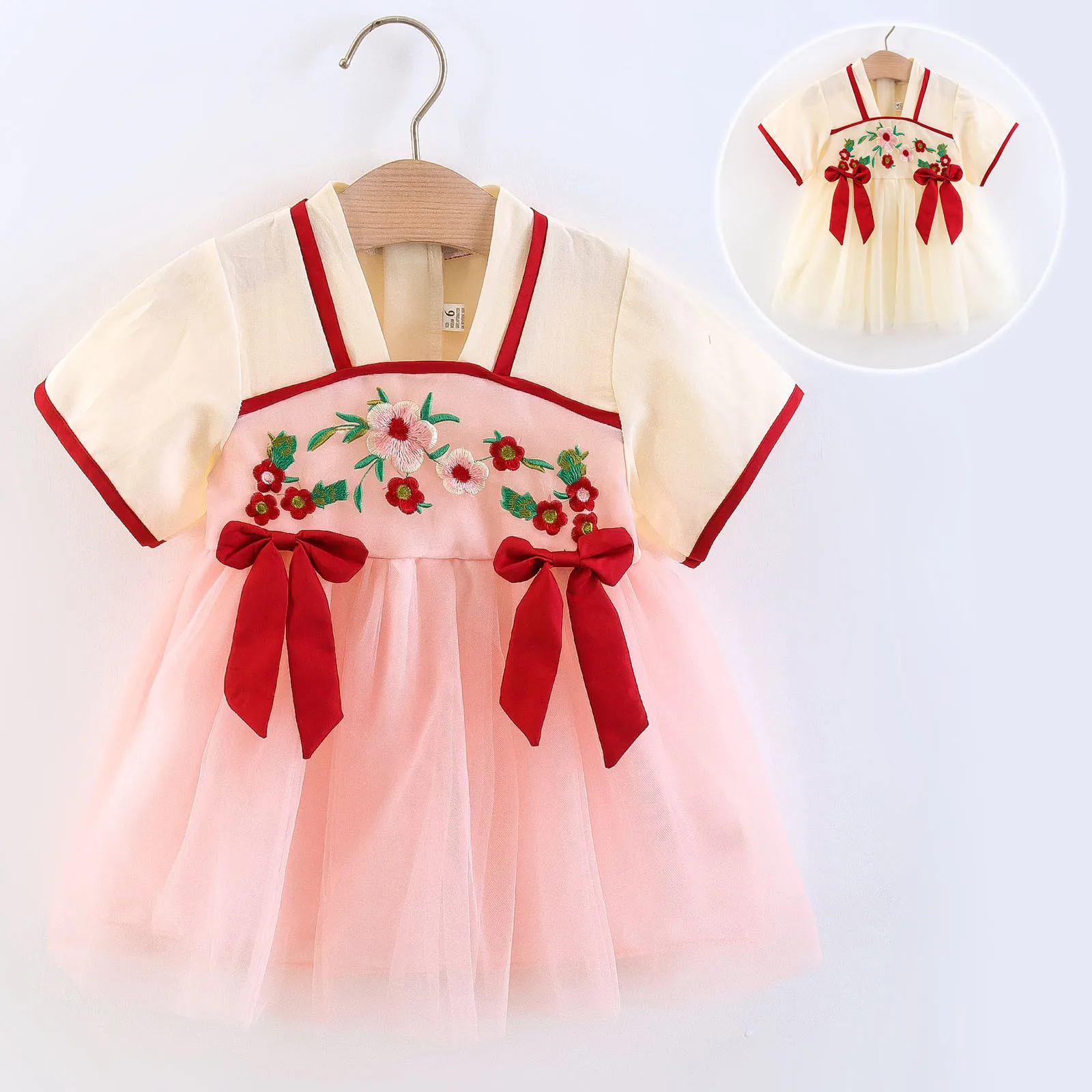 Hanfu Girls Summer Dress Chinese Style Clothes Toddler Girls Cute Bowknot Princess Dresses Short Sleeve Lace Tulle Dress 0-3Y
Hanfu Girls Summer Dress Chinese Style Clothes Toddler Girls Cute Bowknot Princess Dresses Short Sleeve Lace Tulle Dress 0-3Y