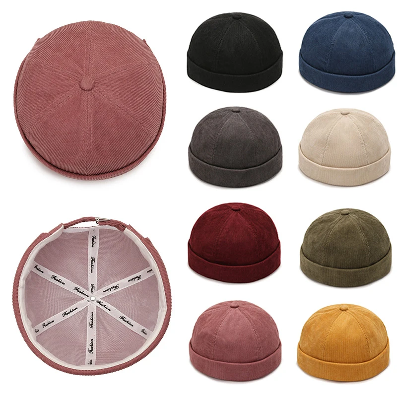 

New Hot Sale Cotton Brimless Skullies Cap Beanie Hat Women Hip Hop Hats Summer Hats Vintage Men's Solid Color Street Dome Hats