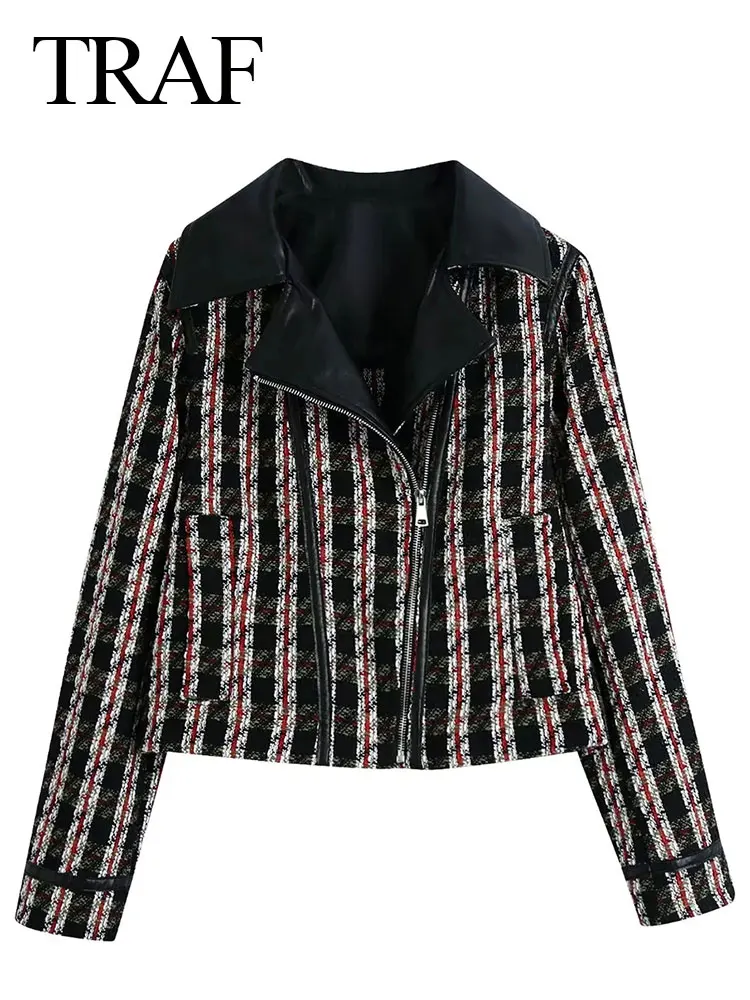 TRAF Autumn Women's Long Sleeve Zipper Jacket Coats Vintage Texture Plaid Patchwork Cropped Jacket Female Casual Outerwear
TRAF Autumn Women's Long Sleeve Zipper Jacket Coats Vintage Texture Plaid Patchwork Cropped Jacket Female Casual Outerwear