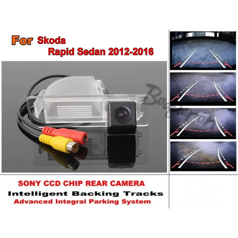 

For Skoda Rapid Sedan 2012-2016 Smart Tracks Chip Camera HD CCD Intelligent Dynamic Parking Car Rear View Camera
