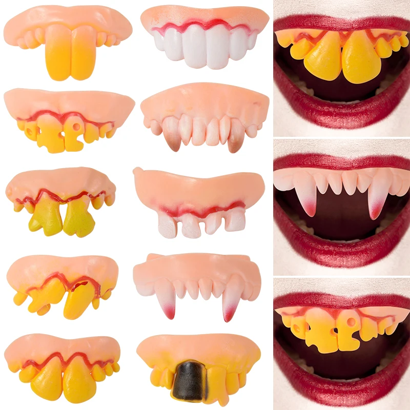 

10pcs Funny Halloween Dentures Vampire Incisors Rubber False Tooth Costume Masquerade Prank Creative Decoration Props Supplies