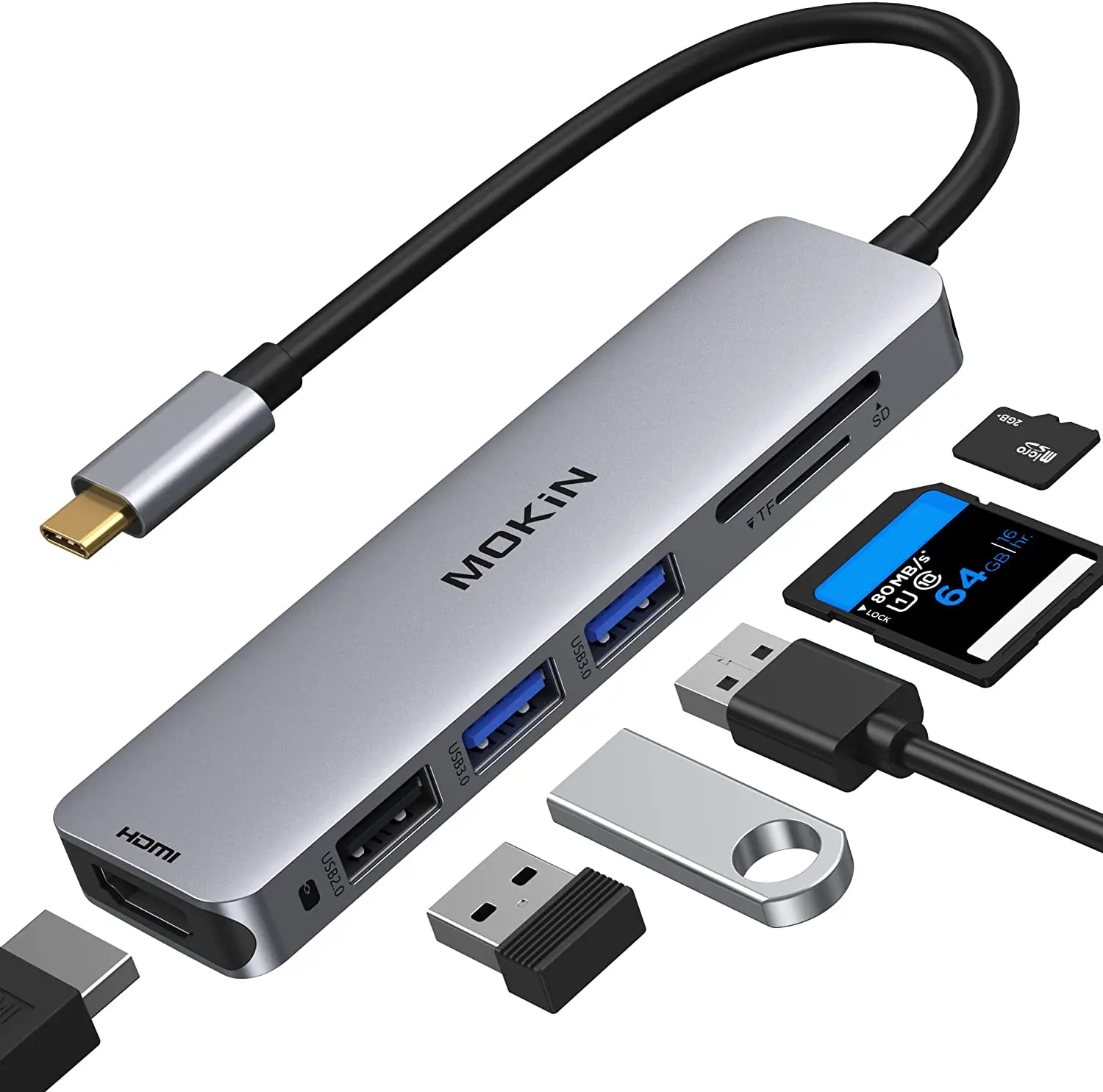 USB C Hub HDMI Adapter for MacBook Pro 2019/2018/2017, MOKiN 5 in 1 Dongle USB-C to HDMI, Sd/TF Card Reader and 2 Ports USB 3.0
USB C Hub HDMI Adapter for MacBook Pro 2019/2018/2017, MOKiN 5 in 1 Dongle USB-C to HDMI, Sd/TF Card Reader and 2 Ports USB 3.0