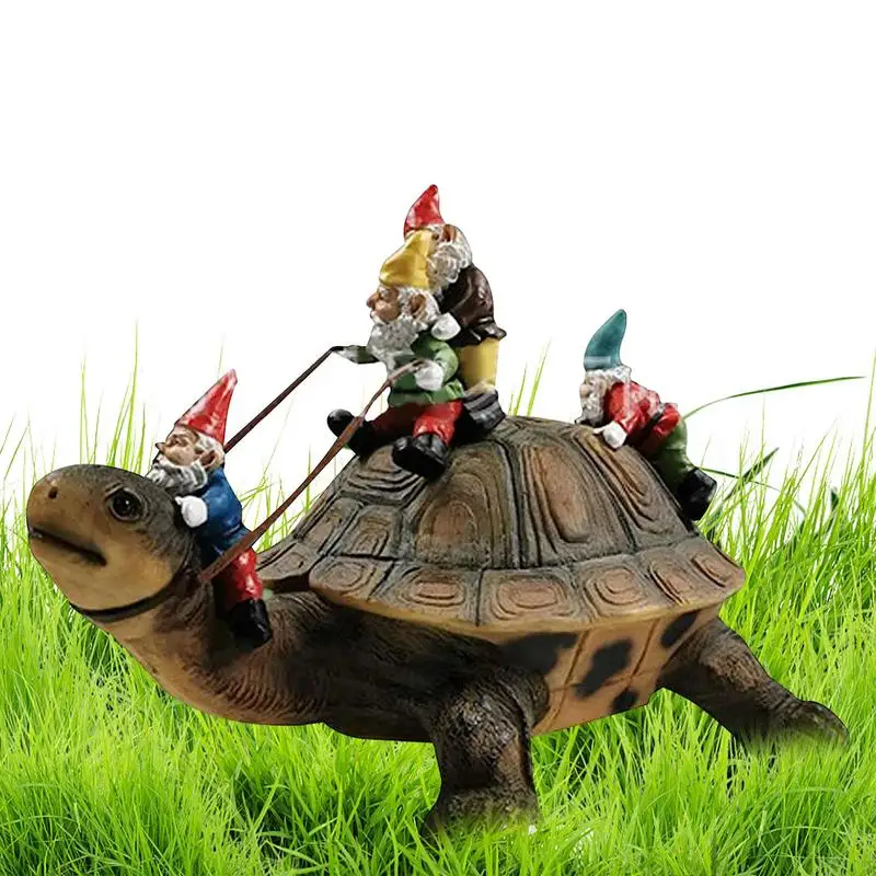 

Garden Turtle And Gnome Statue Turtle With Gnome Statues Resin Figurines Portable Yard Art Figurine Sculptures Garden Decor For