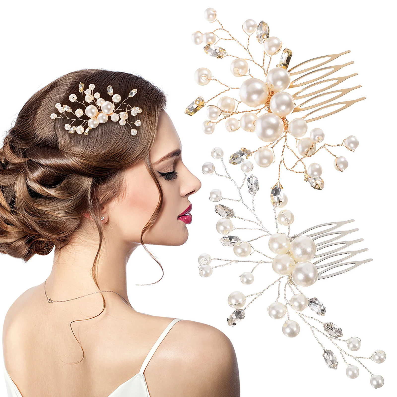2Pcs Bride Pearl Hair Side Comb Bling Rhinestone Bridal Hair Clips Headdress Hair Accessories for Wedding Party
2Pcs Bride Pearl Hair Side Comb Bling Rhinestone Bridal Hair Clips Headdress Hair Accessories for Wedding Party