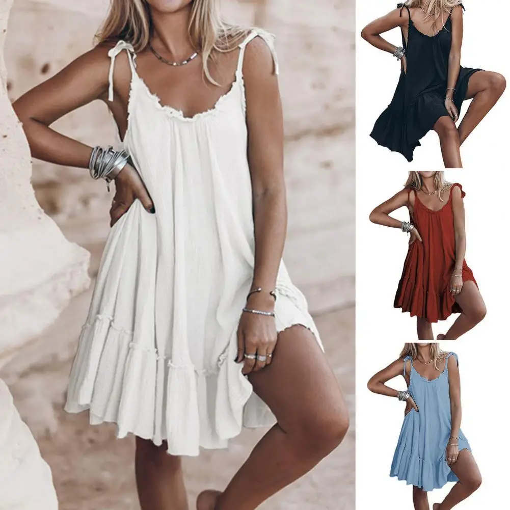 Summer Sexy Sling Backless Women's Dress V-neck Sleeveless Tie-up Dress Ruffle Hem Elegant Party Holiday Mini Dress Female Cloth
Summer Sexy Sling Backless Women's Dress V-neck Sleeveless Tie-up Dress Ruffle Hem Elegant Party Holiday Mini Dress Female Cloth