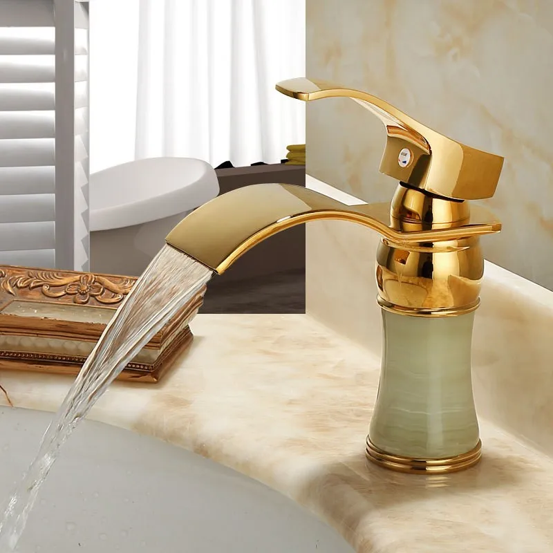 European-Style Copper Natural Jade Bottom Basin Hot and Cold Golden Faucet Waterfall Table Basin Gold-Plated Faucet
European-Style Copper Natural Jade Bottom Basin Hot and Cold Golden Faucet Waterfall Table Basin Gold-Plated Faucet
