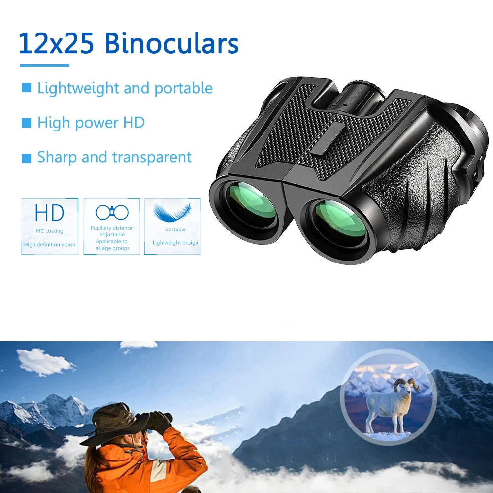 2023 Professional Binoculars Powerful 12X25 High Power Telescope Waterproof Portable Small Camping Equipment for Hunting Sports 
2023 Professional Binoculars Powerful 12X25 High Power Telescope Waterproof Portable Small Camping Equipment for Hunting Sports