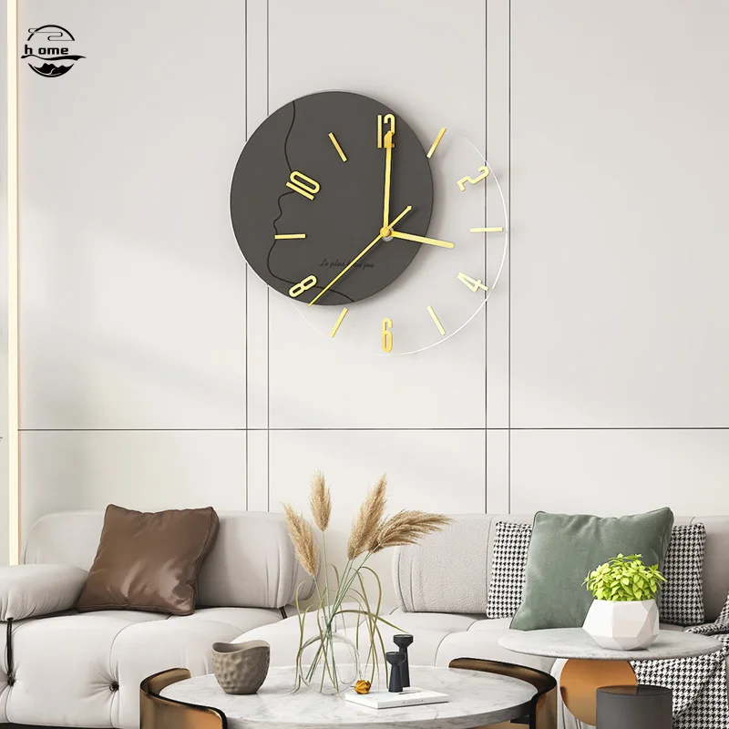 

Acrylic Wooden Wall Clock Grey Geometry Minimalist Clock Large Mute Digital Wall Clocks Kitchen Watch Living Room Home Decor D