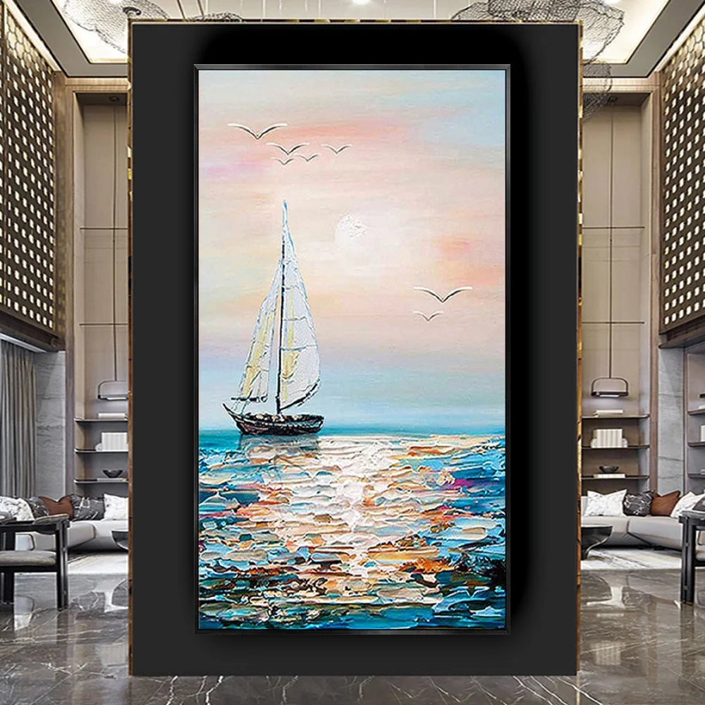 Pop Hand-Painted Abstract Canvas Art Sailboat Modern Wall Pictures For Living Room Blue Orange Ship Painting For Home Decor Gift
Pop Hand-Painted Abstract Canvas Art Sailboat Modern Wall Pictures For Living Room Blue Orange Ship Painting For Home Decor Gift