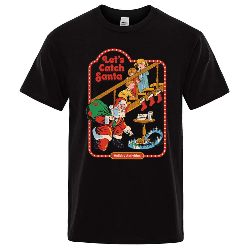 

Let’s Catch Santa Creativity Comics Print Tshirt Man Casual Sweat Loose Tee Clothes Soft Summer Crewneck Tops Simplicity T-Shirt