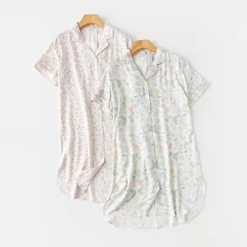 Summer new short-sleeved nightdress ladies sateen cotton loungewear room wear sexy and comfortable printed loose pajamasRobe
Summer new short-sleeved nightdress ladies sateen cotton loungewear room wear sexy and comfortable printed loose pajamasRobe
