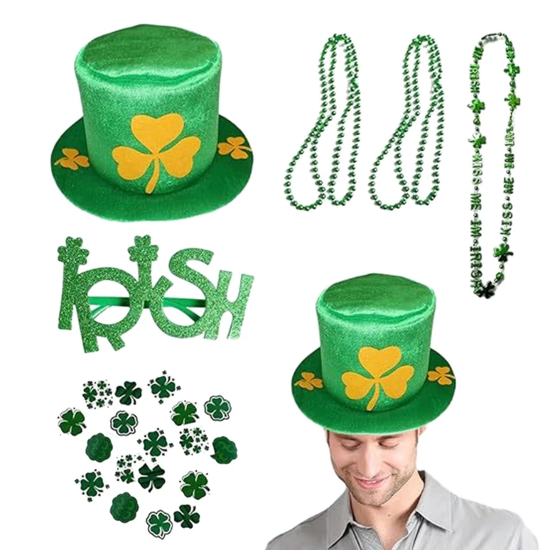 Patricks Day Adult Shamrock Top Hat with Beads Necklace&Glasses&Stickers for Adult Unisex Cosplay Performances
Patricks Day Adult Shamrock Top Hat with Beads Necklace&Glasses&Stickers for Adult Unisex Cosplay Performances