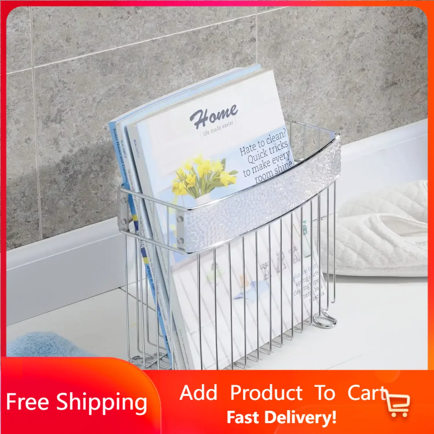 8.5" Chrome Metal/Plastic Magazine Rack Free Shipping
8.5" Chrome Metal/Plastic Magazine Rack Free Shipping