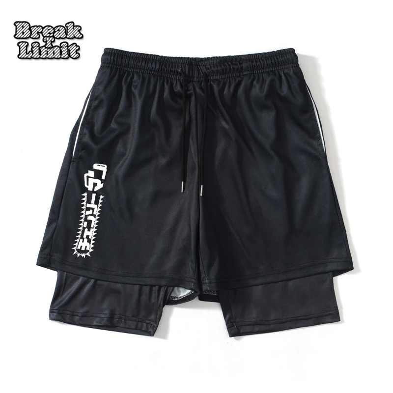 

Men's GYM Shorts Anime Chainsaw Man Pattern Quick Dry Breathable Pants Running Fitness Mens Bodybuilding 2 in 1 Shorts