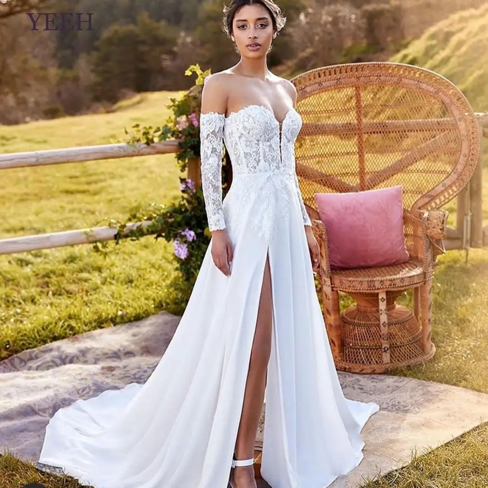 YEEH Boho Beach Strapless High Slit Wedding Dress For Bride Modern Lace Removable Long Sleeveles Backless Vestido De Novia
YEEH Boho Beach Strapless High Slit Wedding Dress For Bride Modern Lace Removable Long Sleeveles Backless Vestido De Novia