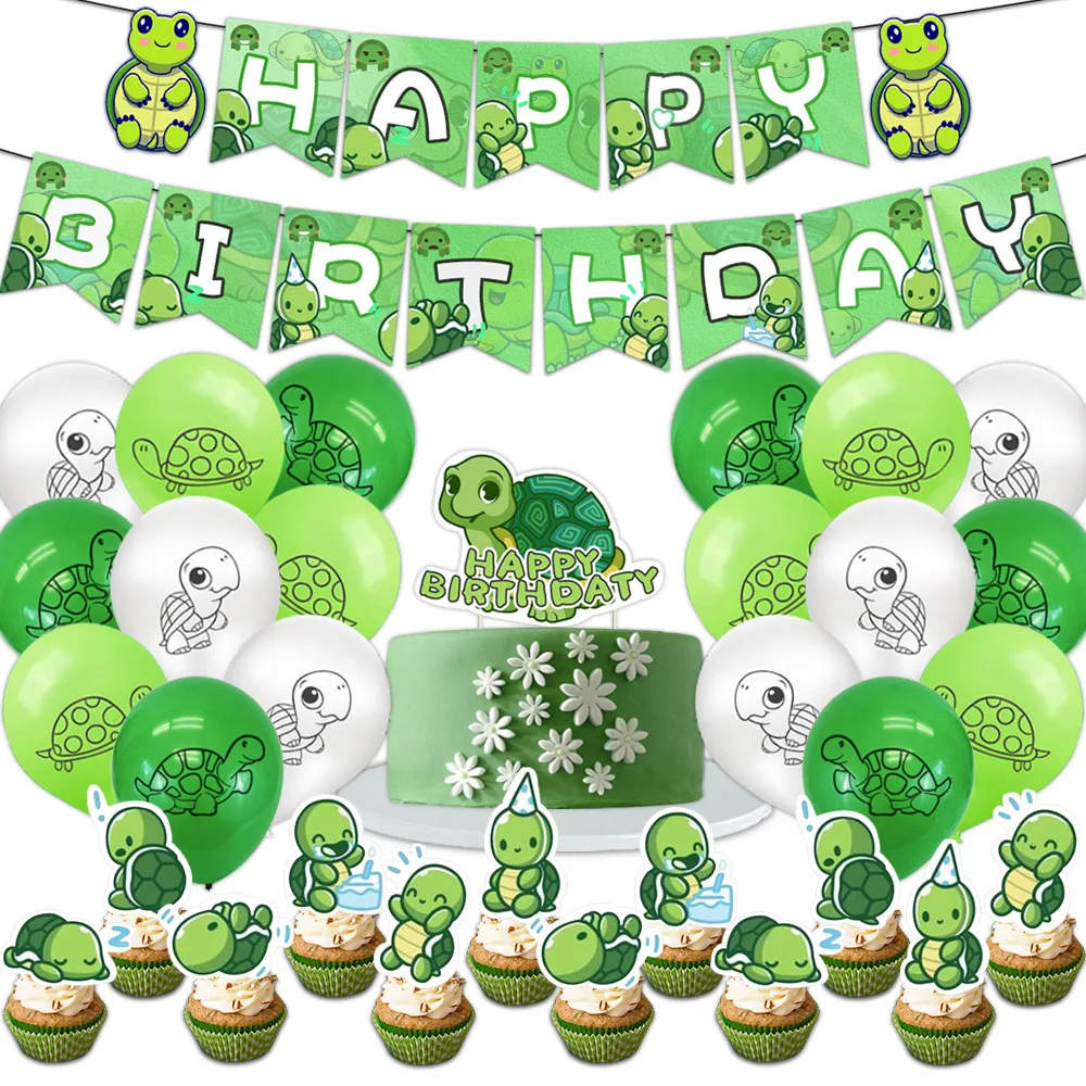

1 Набор, мультяшный аниме черепаха, украшение для детского дня рождения, воздушный шар для душа, баннер, украшение торта, товары для вечеринки с животными, подарок